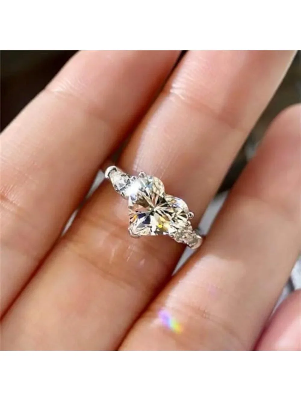 Shiny Heart Gemstone Ring - 925 Sterling Silver, 3Ct CZ Halo Engagement Band